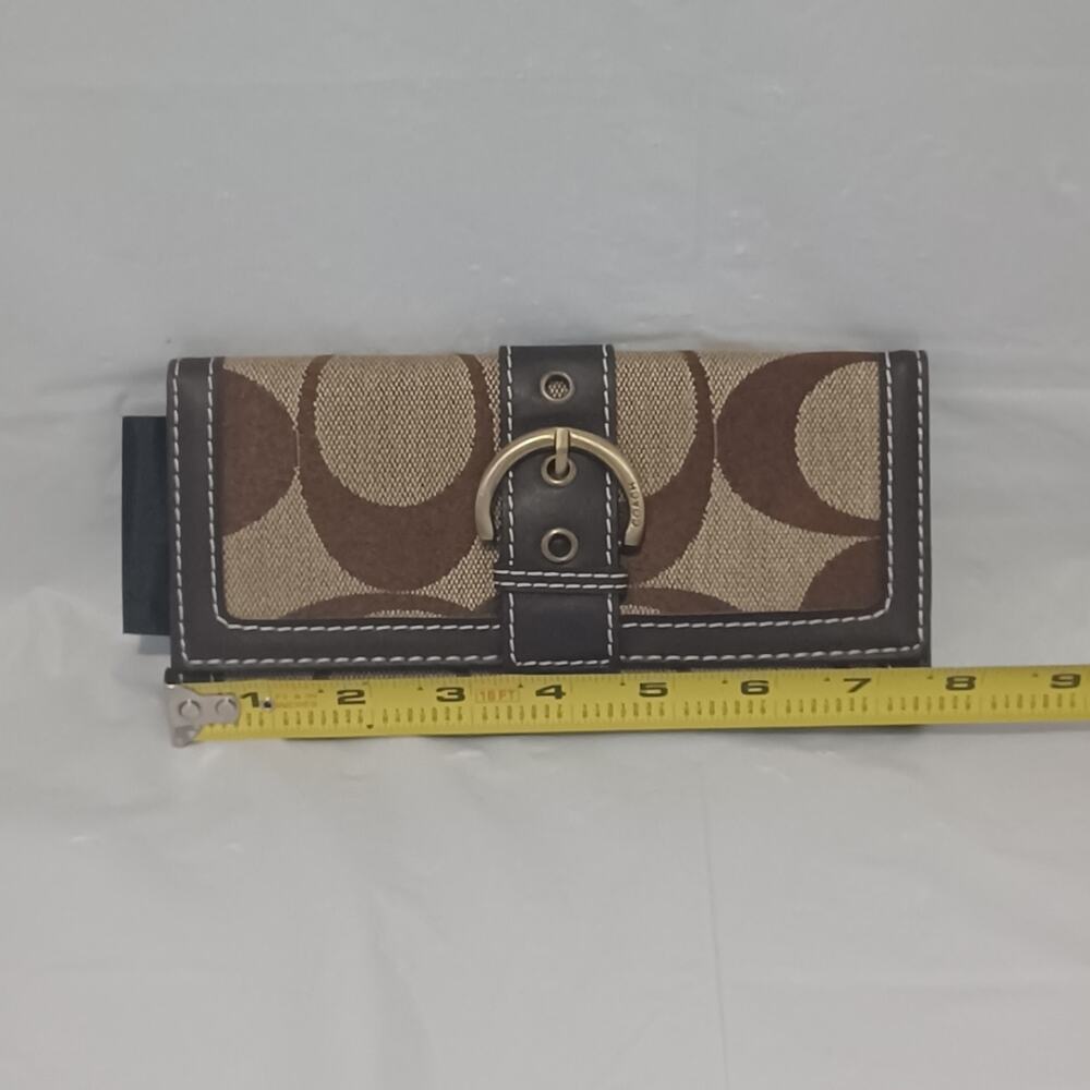 Vintage Coach Soho Signature Jacquard Buckle Trifold Wallet - Brown / Khaki - Picture 5 of 6
